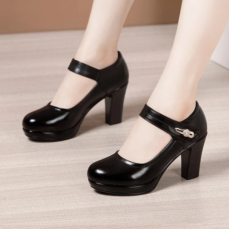 Small Big Size 32-43 Block Heel Platform Wedding Shoes Women Pumps 2022 Spring Rhinestone High Heels Shoes Office Party