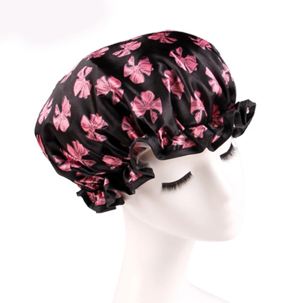 

Bowknot Printed Double-layer Waterproof Shower Cap Satin + Environmentally Friendly EVA Material Head Circumference about 50CM