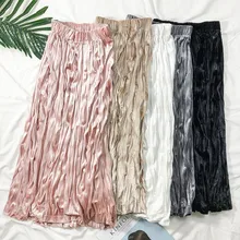 Женская осенне-зимняя Вельветовая длинная Плиссированная юбка с оборками, эластичная высокая талия размера плюс, тонкая трапециевидная миди юбка, повседневная Jupe Femme Saia