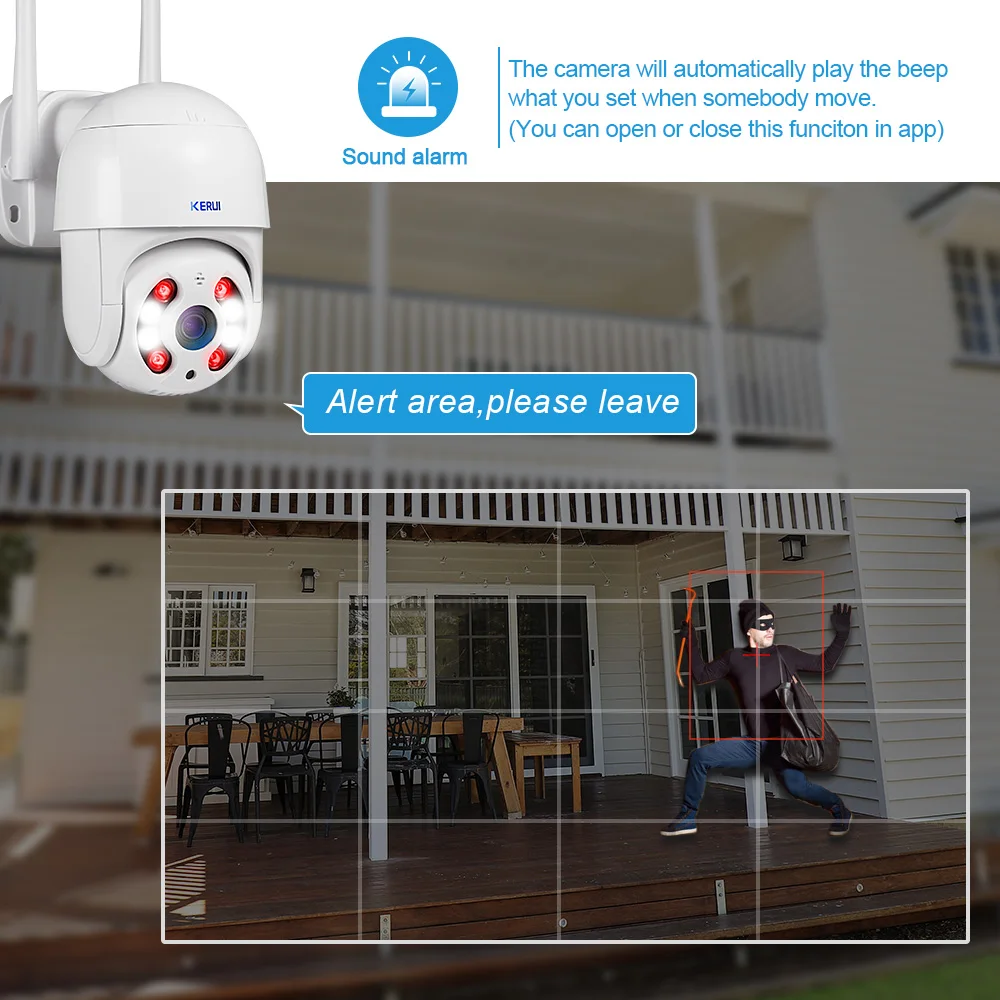 Купольная IP камера Kerui HD1080P Wi Fi сигнализация поворотная PTZ для домашней
