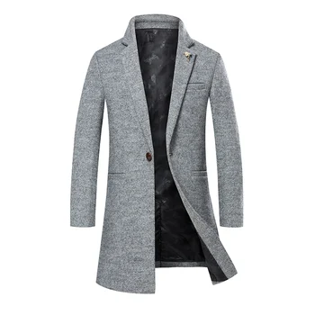 

Winter men's long coat Wool and Polyester fabric long jacket men's high quality brand Trench coats black gray khaki jackets 5XL