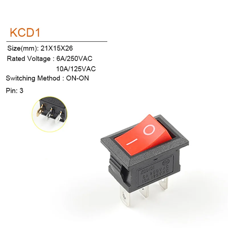 5/10PCS 21X15mm 3Pin Boat Car Rocker Switch  6A/250VAC 10A/125VAC Electrical equipment With Light Power Switch