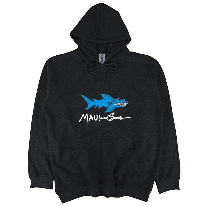 New Maui And Sons Shark Logo Mens Nero Felpa Con Cappuccio Taglie S-3Xl Ristampa Primavera E Autunno Felpe Con Cappuccio Marca Fitness Body Building S
