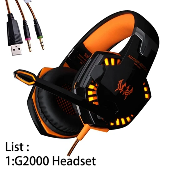 Orange G2000 KOTION каждый шлем светодиодный свет Игровые наушники с микрофоном для компьютера стерео гарнитура ПК и игровая мышь мыши колодки - Цвет: Orange G2000