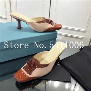 

new 2020 spring summer women slippers brand tassel desginer slides shoes leather high heels Mules luxury Shoes woman