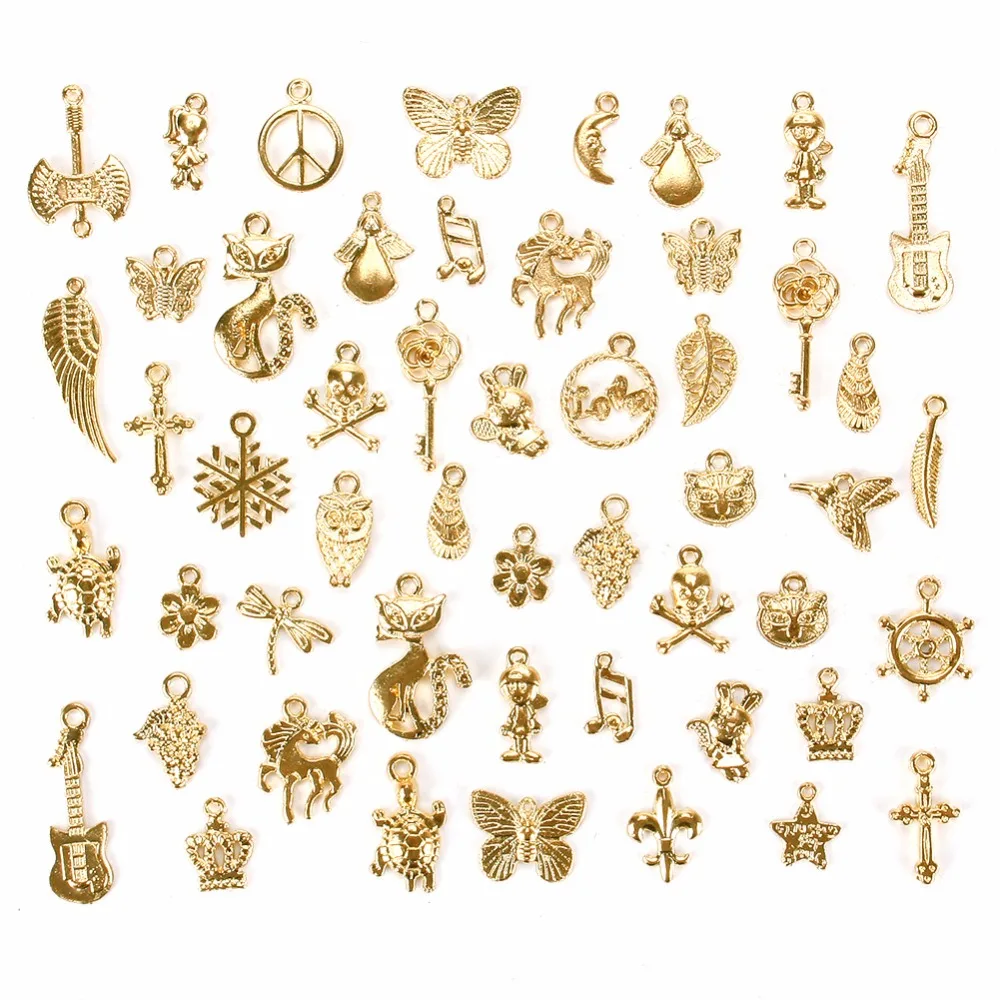 50pcs/Set Vintage Mixed Styles Charms Antique Metal Charms Alloy Trendy