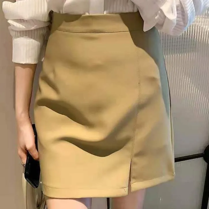 

Summer Casual Mini Split Skirt For Women Solid Color Streetwear High Waist Skirt Ladies Short Suit Skirt