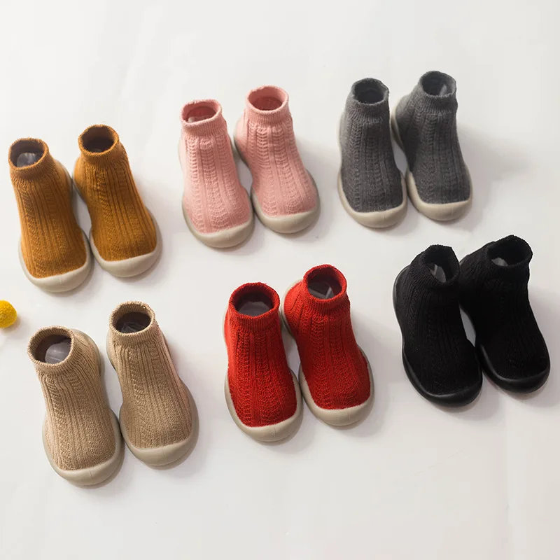 

0 to 4 Years Autumn Winter New Double Knitting Thick Warm Children's Floor Socks Baby Toddler Shoes Rubber Sole Pure Color Socks