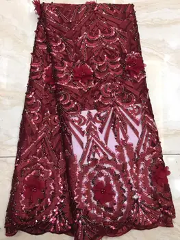 

2019 New Design Nigerian Lace Latest African Lace 2019 Bridal Lace Fabric Red African High Quality Sequins Lace Fabric(7-19
