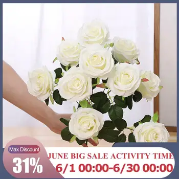 

Household Party 10PCS Colorful Head Open Rose Bouquet Large Premium Fake Silk Artificial Flowers Party Decoration Decro