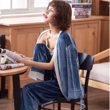 Халат наборы платье наборы для женщин 3 шт пижамы длинный рукав и длинные штаны Свободные Большие размеры одежда для сна Женская