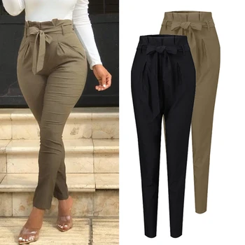 

ZANZEA Ruffles Belted High Waist Women Elastic Pants Plus Size Office Lady Pancil Pants Long Trousers Fashion Female Pantalones