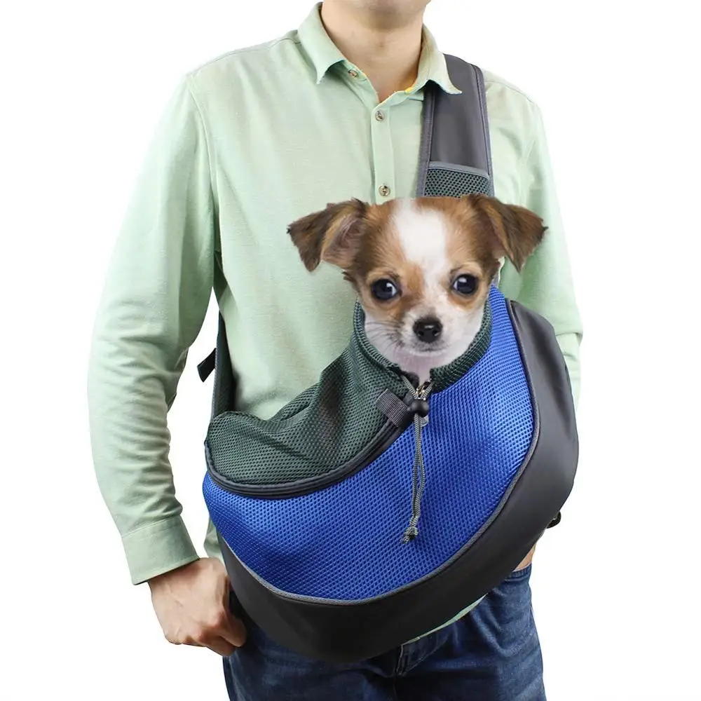 Pet Puppy Carrier Теплый Открытый Путешествия собака плеча пакет сетки Оксфорд Один удобный подтяжки сумка - Цвет: blue