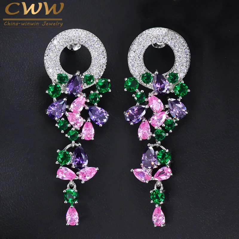 CWWZircons Модная Бижутерия для Женщин Красивые Длинные Свисающие Серьги Серебряного