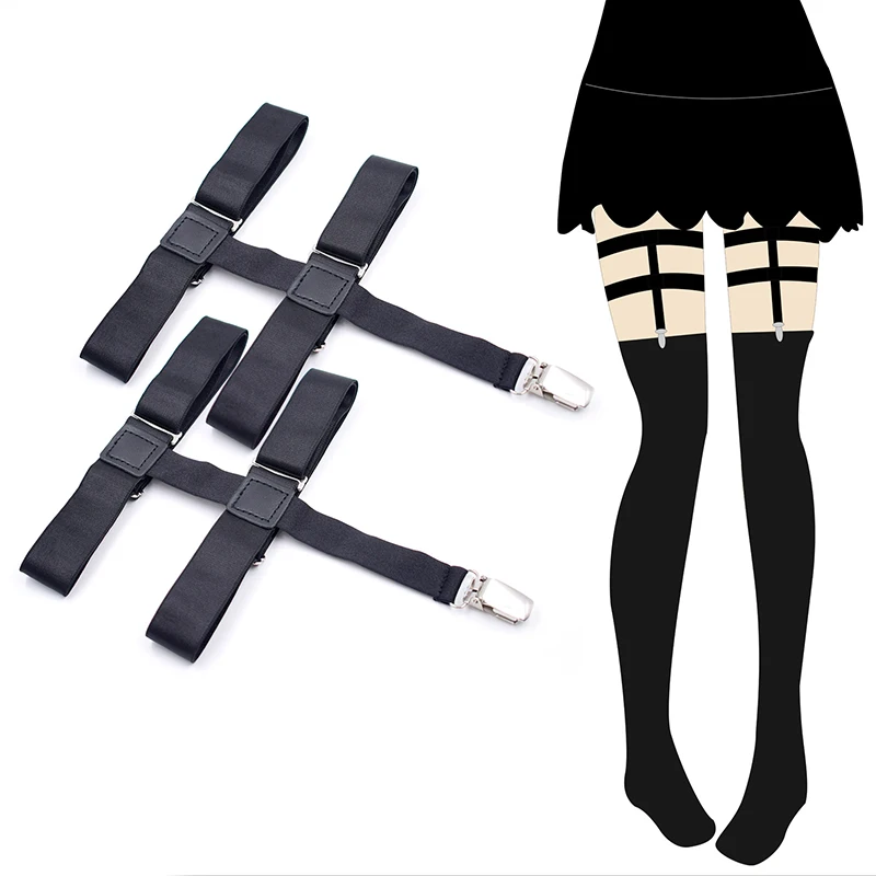 Grampos de Metal Preto Feminino Antiderrapante Meias Ligas Permanece Suspensórios Perna Feminina Elástico no Joelho Altas Suportes Liga Cinto 3 Acessórios da Moda