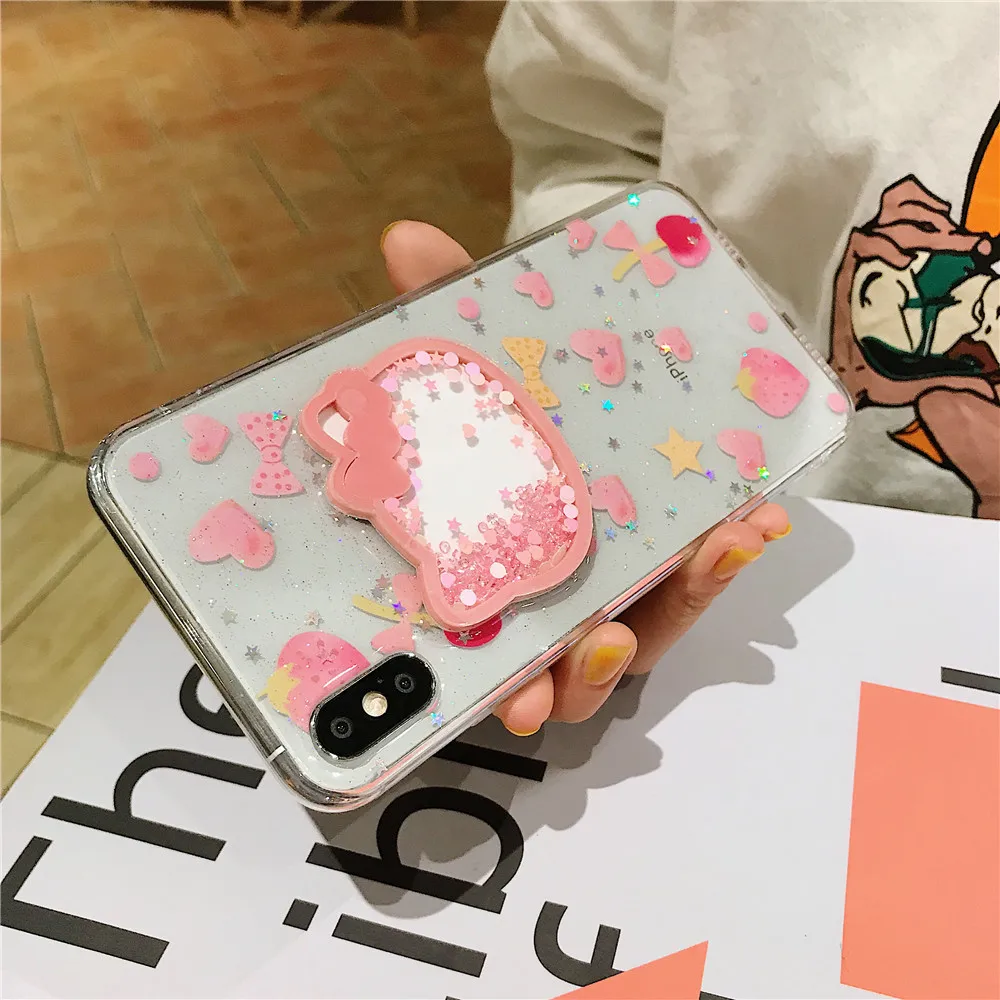 Милый розовый чехол для телефона с блестками Hello kitty из ТПУ с блестками для iPhone 6S 7 8 Plus X XR XS MAX love heart сыпучий песок украшение лазерный чехол