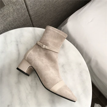 

Fashion Genuine Leather Women Ankle Boots buckle med Heels Party Night Club Shoes Woman Short Boots size 41 42 43