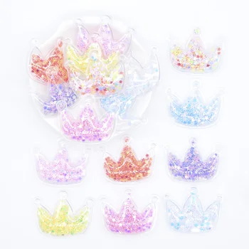 

32Pcs 38*30mm Glitter Crown Transparent PVC Filling Sequin Appliques for DIY Hat Patches Headwear Hairpin Bow Accessories L67