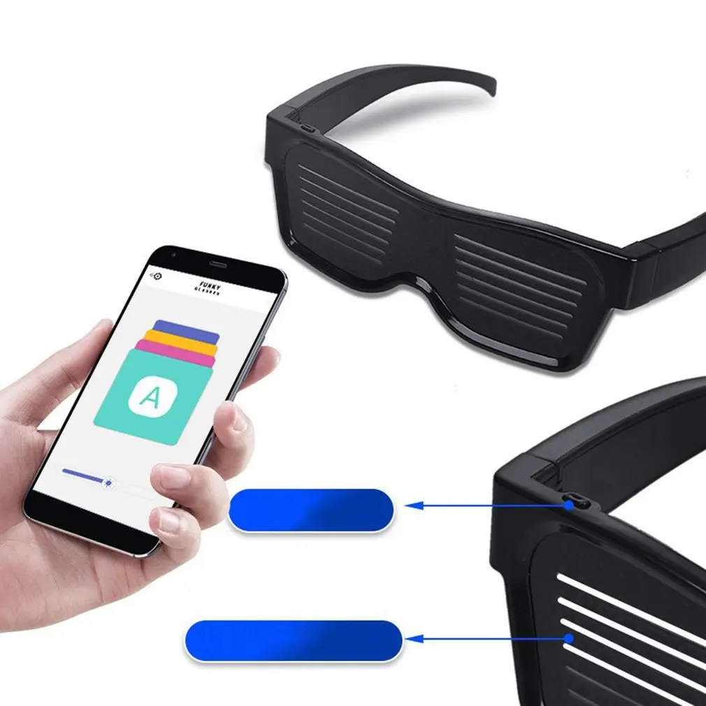 Приложение управление Bluetooth индивидуальные языки мигающие светодиодные вечерние очки USB зарядка светящиеся очки рождественское освещение концертов