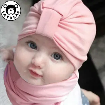 

Baby Hat Scarf Set Children Kids Keep Warm Solid Cotton Turban Head band Stretchy Beanie Hat Headwear