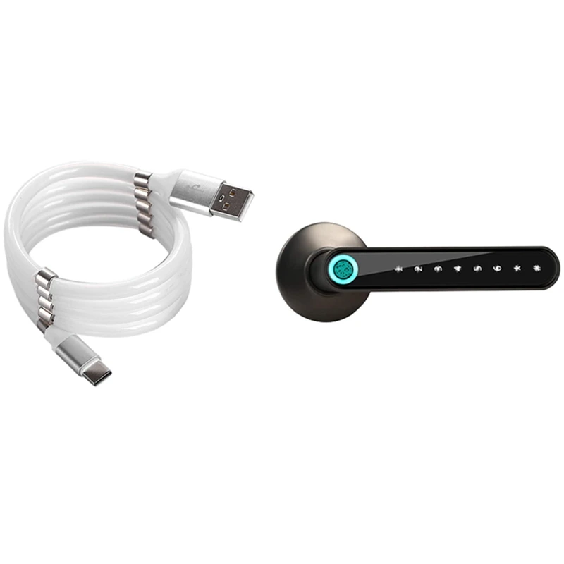 

1pcs Bluetooth Fingerprint Smart Lock & 1pcs Type-C netic Data Cable, Suitable for Android netic