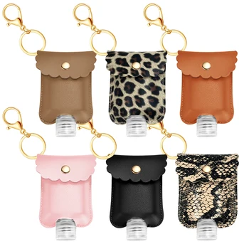 

6PCS 2oz Refillable Empty Travel Bottle + Assorted Colors PU Leather Keychain Holder Pouch Container for Alcohol Essential Oil