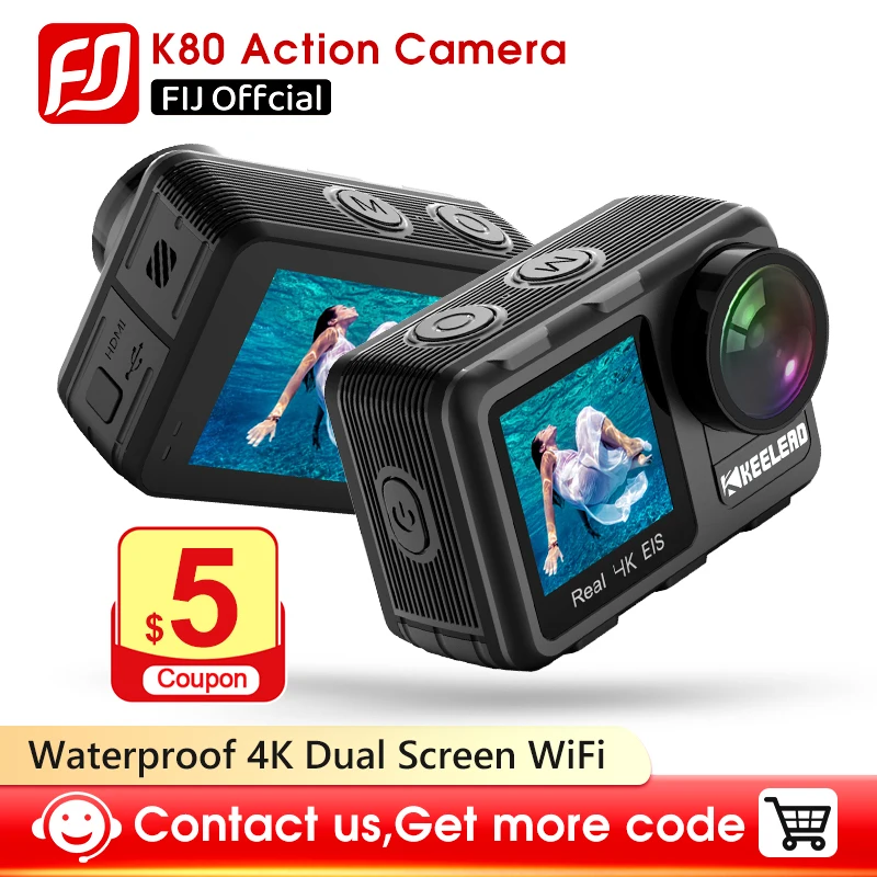 Cámara de Acción K80 4K Dual pantalla con WiFi 5m cuerpo impermeable 60FPS 20MP 2,0 táctil LCD EIS Control remoto 4X Zoom, cámara deportiva