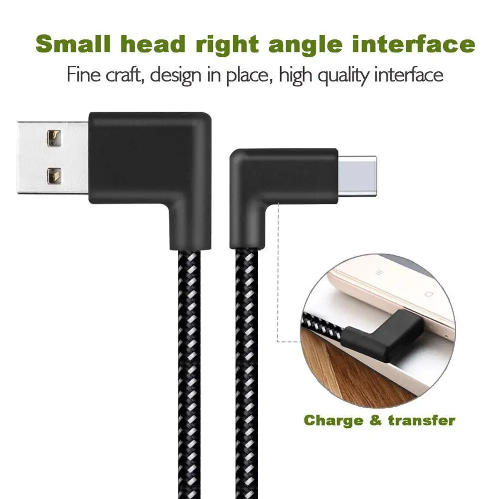 L-образный разъем USB Type-c 0 2/1/2 м зарядный кабель под углом 90 градусов в нейлоновой