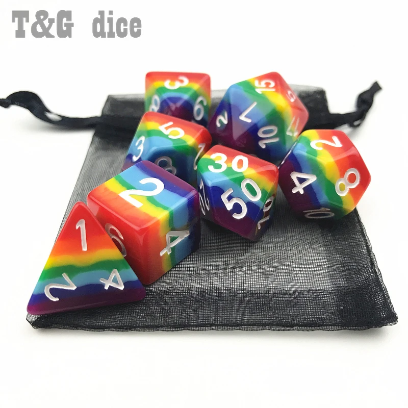 2017 новые кости 7 шт./компл. радужные игральные d4 d6 d8 d10 d12 d20 dnd rpg для настольной игры