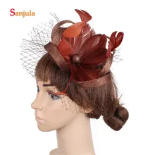 Перья льняные шляпы для невесты свадебные головные уборы цвета слоновой кости шляпы с жестким тюлем специальный головной убор с расческой Аксессуары para boda H366