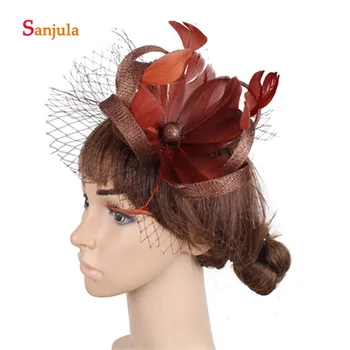 

Feathers Linen Hats for Bridal Wedding Headwear Ivory Hats with Hard Tulle Special Headpiece with Comb accesorios para boda H366