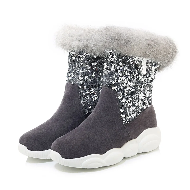 Женские ботинки зимние Плюшевые Ботинки Ботильоны с блестками на мягкой толстой подошве Нескользящие модные ботинки в европейском стиле новинка размера плюс - Цвет: Gray Shoes