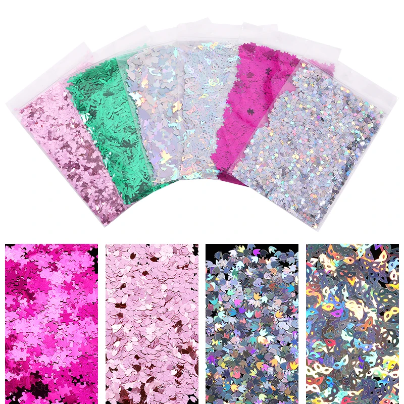 

10g/bag Pink Green Leaf Nail Powder Holographic Glitter Irregular Flake Sequins Nail Art Decorations 6 Colors DIY Design