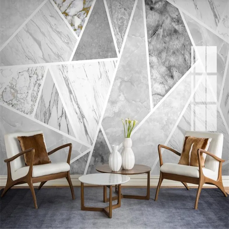 Large 3D Wallpaper Mural Custom Jazz White Marble Stone Geometric Modern Living Room TV Background Wallpaper Mural