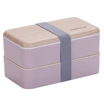 

Bamboo Lunch Box Tableware Microwave Heated Plastic High Capacity Eco-Friendly Rectangle Double Layer Bento Box Kid Food Contain