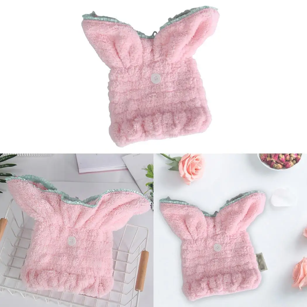 Women Casual Cute Soft Water Absorption Hair Towel Wrap Soft, Home Hair Drying Cap Light Pink