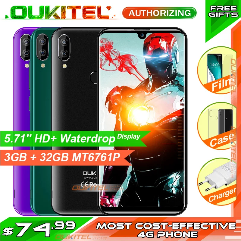 OUKITEL C16 PRO 5,71 ''HD+ экран капли 4G смартфон MT6761P четырехъядерный 3 ГБ 32 ГБ Android 9,0 пирог лицо ID мобильный телефон 2600 мАч