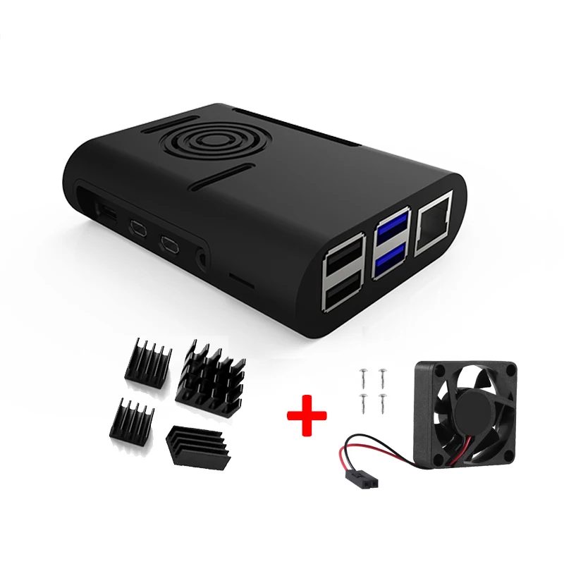 Aokin ABS Raspberry Pi 4 чехол с охлаждающим вентилятором алюминиевый радиатор для Raspberry Pi 4 Модель B для Pi 4B - Цвет: black