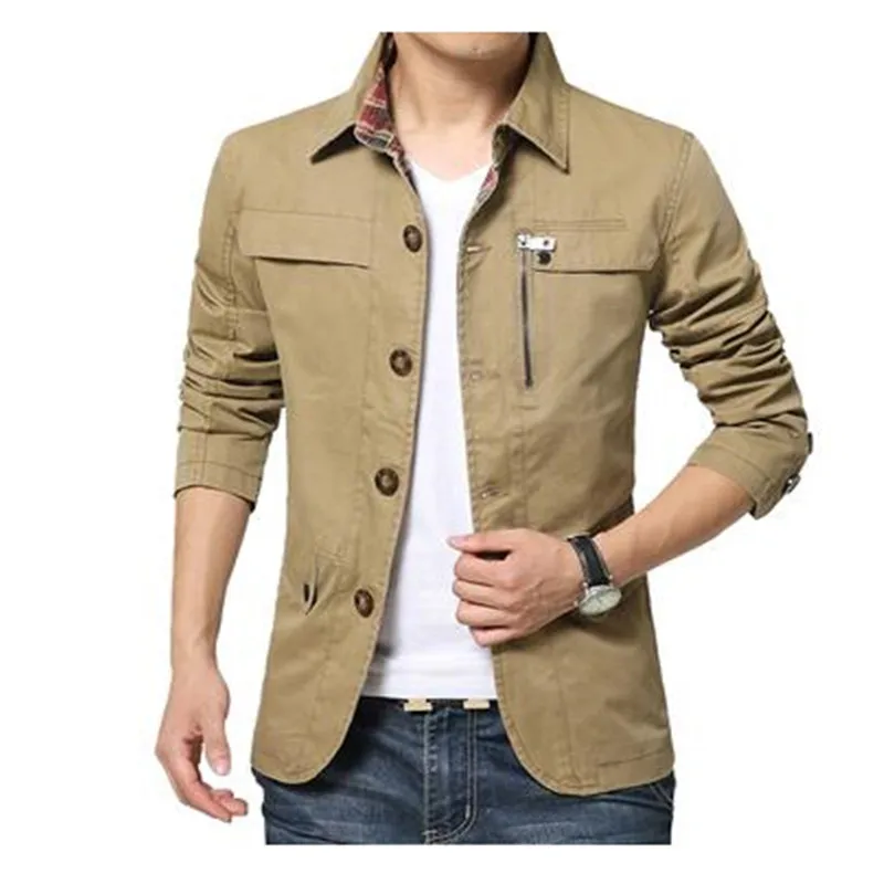 Мужская куртка 4XL Повседневная однотонная мужская верхняя одежда Slim Fit хаки армейский хлопок мужской пиджак брендовая одежда SA220 - Цвет: 1