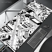 Alfombrilla de ratón en blanco y negro, accesorios de escritorio de ciudad japonesa, alfombra de escritorio grande, Xxl Teclado mecánico, 900x400