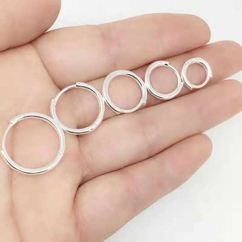 925 пробы серебряные серьги-кольца с пряжкой для женщин, простые 2,0 мм смелые серьги-кольца, маленькие круглые серьги-кольца