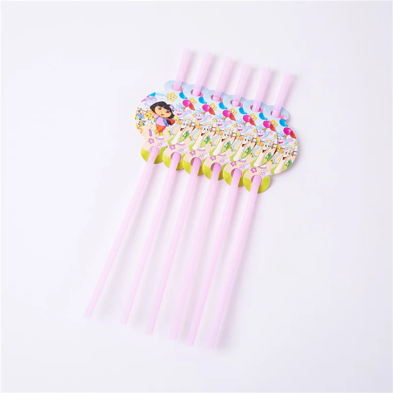 Straw(6pcs) Вечерние одноразовые столовые приборы с рисунком Даши-путешественницы, бумажные тарелки, салфетки, баннеры, соломинки, для дня рождения ребенка - Цвет: Straw(6pcs)