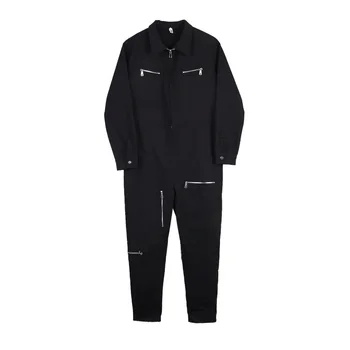 

Fashion Men's Long Sleeve Gray black Jeans Jumpsuits Hi Street Bib Overalls For Man Suspender Pants Size M-XL No Belt