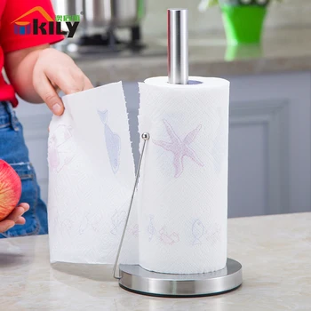 

Kitchen Towel Rack Hole-Free Vertical Roll Stand Stainless Steel Tissue Holder Creative Household Paper Holder Home Roll Stand