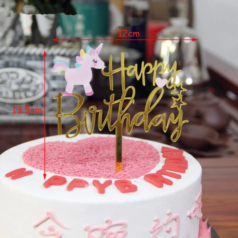 unicorn Золотой Единорог Фламинго акриловый торт Топпер С Днем Рождения Кекс Топпер для детского душа Русалка Единорог украшения для торта для вечеринки - Цвет: unicorn