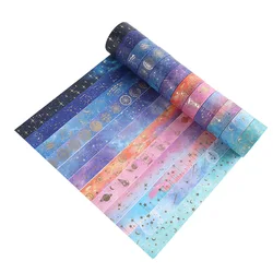 Ruban adhésif Washi étoiles planète, étiquette adhésive décorative Kawaii, en feuille d'or, pour Scrapbooking, papeterie pour journal intime, 12 pièces/boîte 