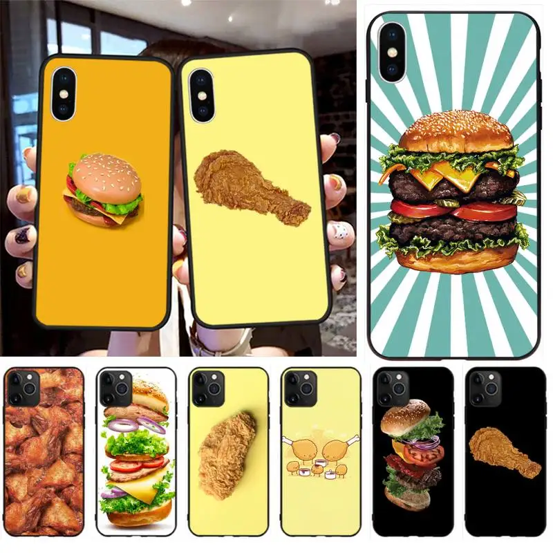

HPCHCJHM Burger and Fried Chicken Soft Silicone TPU Phone Cover for iPhone 11 pro XS MAX 8 7 6 6S Plus X 5S SE 2020 XR case