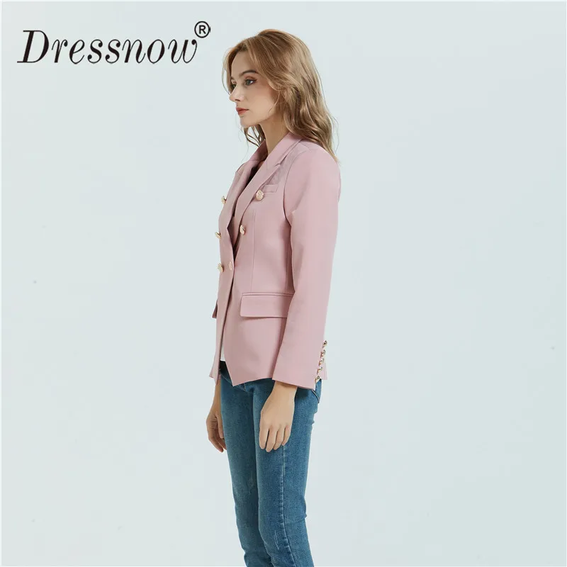 Dressnow Модный женский бледно-розовый приталенный силуэт Блейзер Женский весенний и осенний двубортный зернистый блейзер