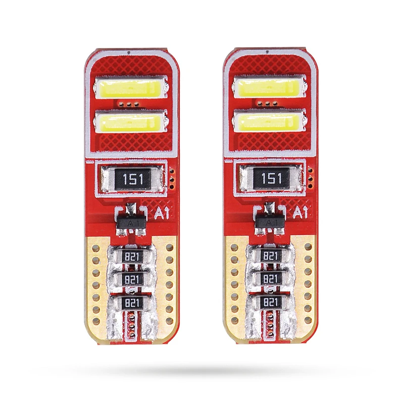 100x T10 светодиодный CANBUS 4 SMD 7020 W5W Автомобильный светодиодный интерьерный клиновидный купольный Светильник Ширина лампы габаритный светильник s лампа неполярность