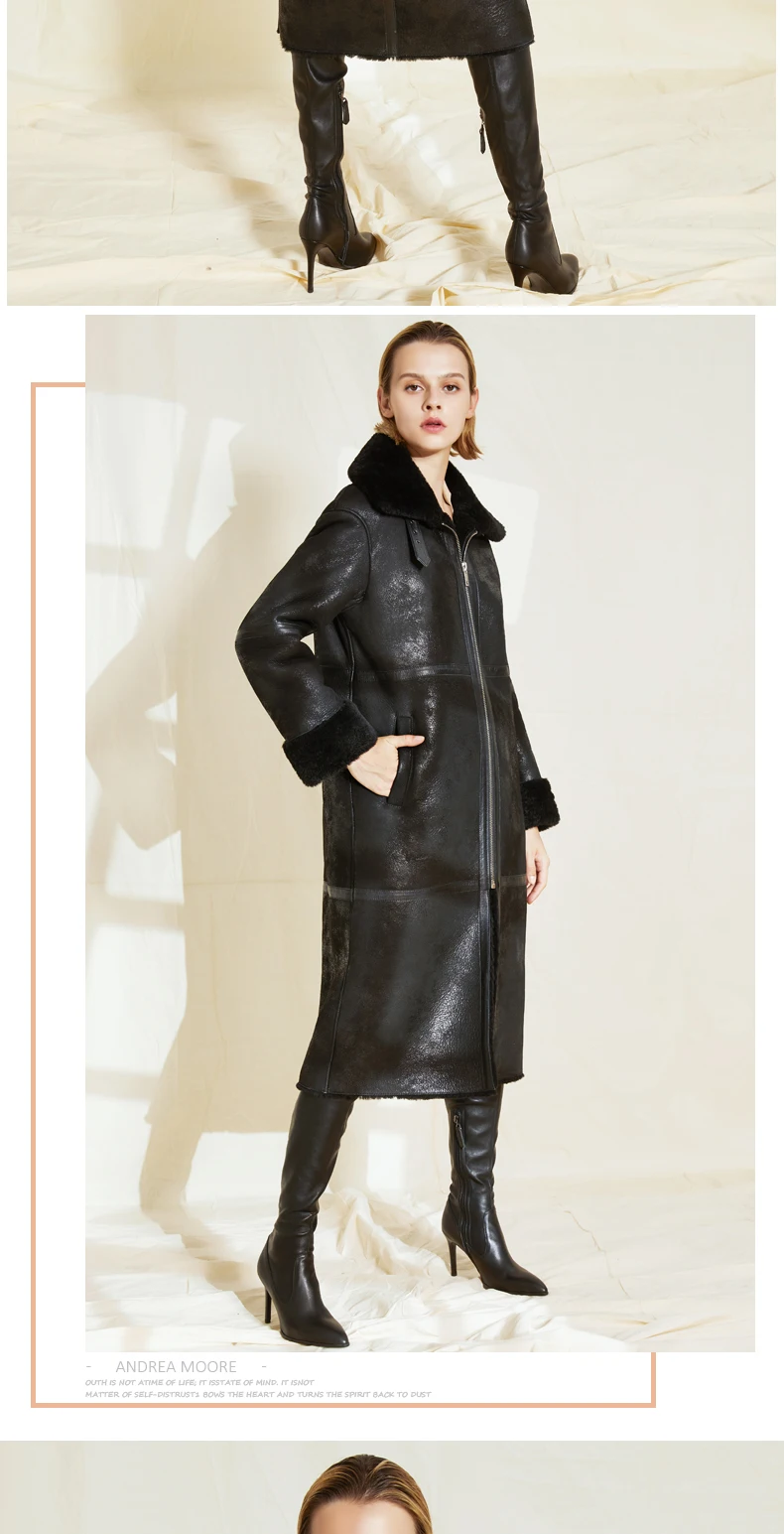 New Winter Real Fur Jacket Wome Long Genuine Leather Coat Warm Thick Sheep Fur Liner Double Faced Fur Parka Oversize Cothes